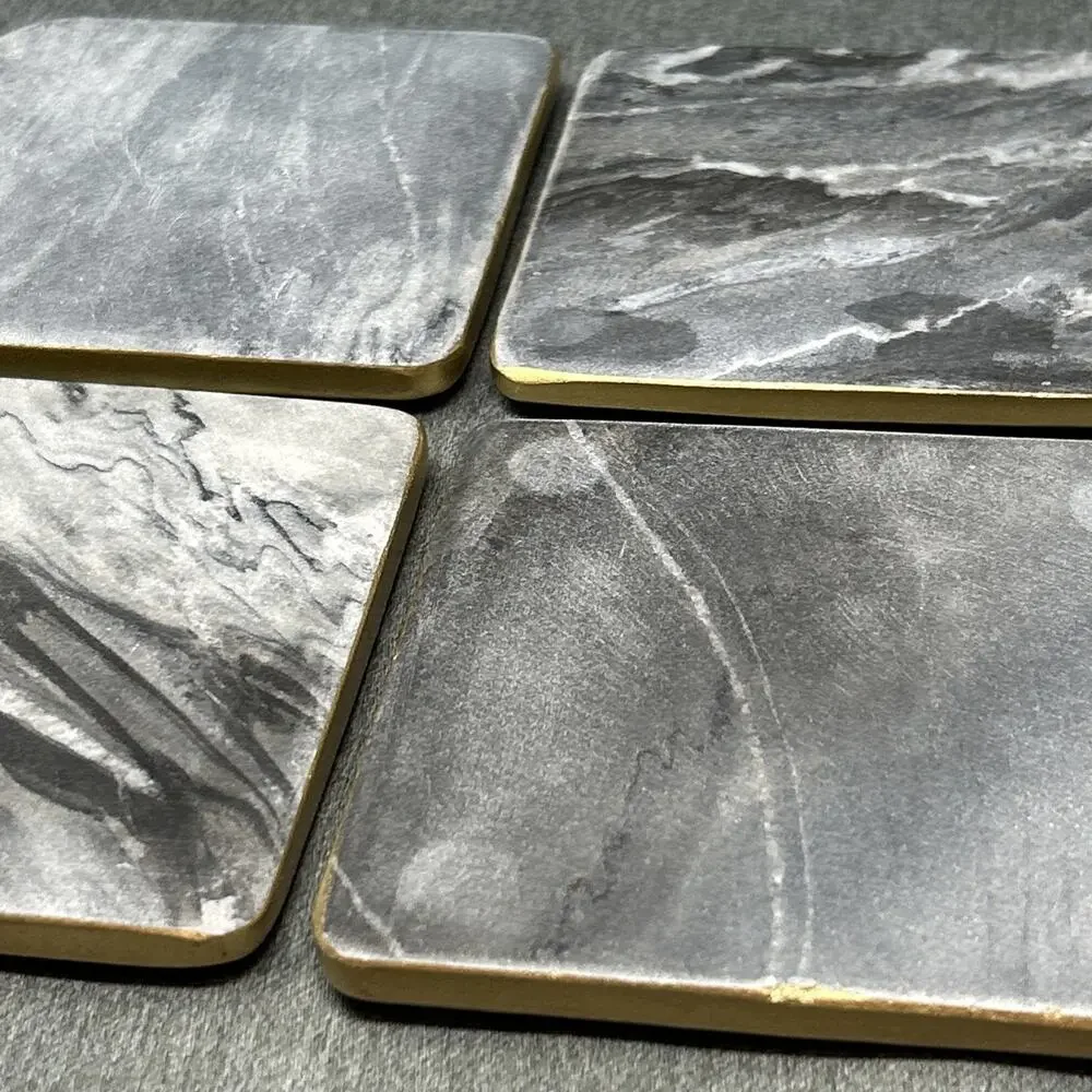 At Home Stone Coasters Set of 4 Made in India Natural Marble White Grey Square